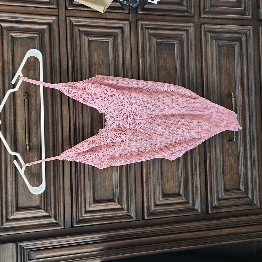 Victoria's Secret Mesh Lace Pink Plunge Bodysuit